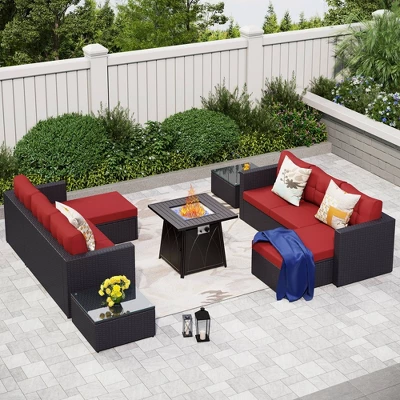 Captiva Designs 7pc Steel & Wicker Outdoor Square Fire Pit Furniture Set With Cushions 12 Captiva Designs 7pc Steel & Wicker Outdoor Square Fire Pit Furniture Set With Cushions - Image 12