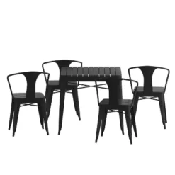 Merrick Lane Five Piece Indoor-Outdoor Dining Table And Chairs Set With 31.5" Square Table And 4 Metal Chairs In Black -Sunnydaze Decor Store GUEST be186cb9 0f1c 47f7 a7a0 dcc95ab49e40