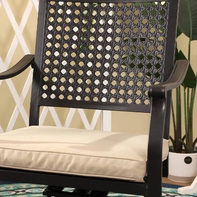 7pc Outdoor Dining Set With Swivel Chairs With Cushions & Faux Wood Table With Umbrella Hole - Captiva Designs 15 7pc Outdoor Dining Set With Swivel Chairs With Cushions & Faux Wood Table With Umbrella Hole - Captiva Designs - Image 15