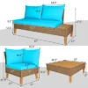 Costway 8PCS Patio Rattan Furniture Set Loveseat W/Wooden Side Table Cushioned Turquoise