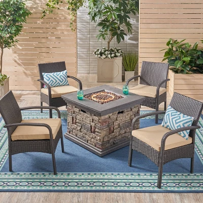 Christopher Knight Home 5pc Cordoba Wrought Iron Outdoor Patio Fire Pit Furniture Set With Club Chairs 6 Christopher Knight Home 5pc Cordoba Wrought Iron Outdoor Patio Fire Pit Furniture Set With Club Chairs - Image 6