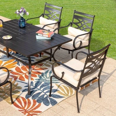7pc Outdoor Dining Set With Chairs With Seat & Back Cushions & Metal Table With Umbrella Hole 2 7pc Outdoor Dining Set With Chairs With Seat & Back Cushions & Metal Table With Umbrella Hole - Image 2