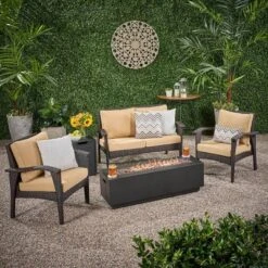 Kahala 5pc Wicker Chat Set With Fire Table - Christopher Knight Home -Sunnydaze Decor Store GUEST c03875df 736c 4c1a b63f 1a355a862c91