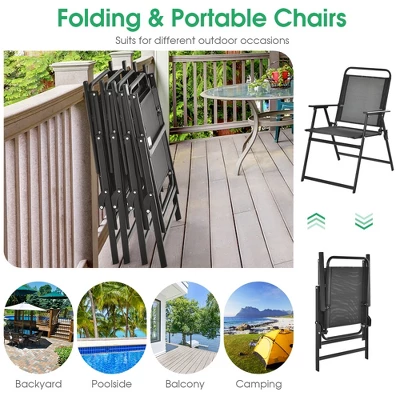 Costway 2pcs Patio Folding Chairs Heavy-Duty Metal Frame Armrests Portable Outdoor 8 Costway 2pcs Patio Folding Chairs Heavy-Duty Metal Frame Armrests Portable Outdoor - Image 8