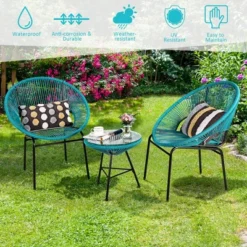 Costway 3PCS Patio Acapulco Furniture Bistro Set Plastic Rope Glass Table -Sunnydaze Decor Store GUEST c1a91ff3 1fe2 4db7 9345 352d2458bb4d