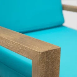 Santa Ana 4pc Acacia Wood Chat Set - Brushed Light Brown/Teal - Christopher Knight Home -Sunnydaze Decor Store GUEST c1ee2748 e4ec 4f36 a8ad 46c16a584aa3