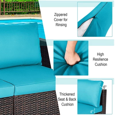 Costway 4PCS Patio Rattan Corner Sofa With Blue Cushion 6 Costway 4PCS Patio Rattan Corner Sofa With Blue Cushion - Image 6