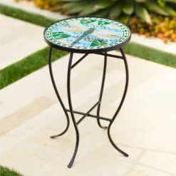 Teal Island Designs Black Round Outdoor Accent Side Tables 14" Wide Set Of 2 Green Dragonfly Tabletop For Front Porch Patio Home House -Sunnydaze Decor Store GUEST c2fcc3d1 ce75 47fb bb9d abba7d680232
