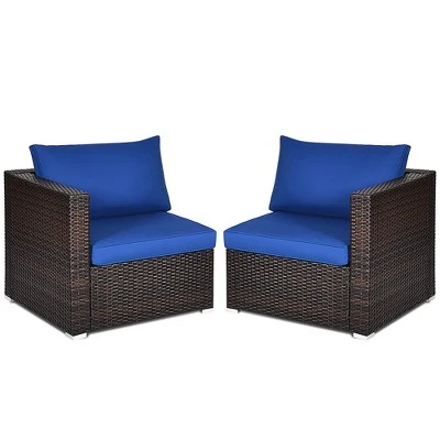 Costway 4PCS Patio Rattan Corner Sofa Sectional Furniture Set Navy Cushion 4 Costway 4PCS Patio Rattan Corner Sofa Sectional Furniture Set Navy Cushion - Image 4