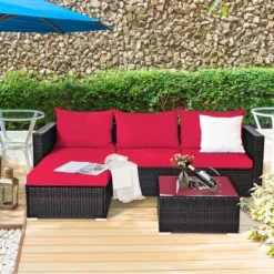 5PCS Patio Rattan Furniture Set Sectional Conversation Sofa W/ Coffee Table Red Navy -Sunnydaze Decor Store GUEST c3be07ba bd56 4cdd aad9 800bb8d481d7
