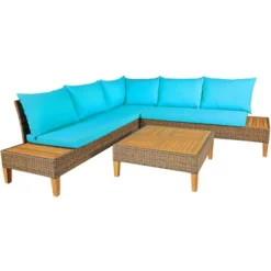 Costway 8PCS Patio Rattan Furniture Set Loveseat W/Wooden Side Table Cushioned Turquoise -Sunnydaze Decor Store GUEST c4050870 c736 443b 89c3 06ac4421e84c