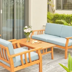 Kapalua 4pc Honey Nautical Eucalyptus Wooden Patio Sofa Set - Vifah -Sunnydaze Decor Store GUEST c4192af4 db5e 4b6c a4b0 fc403cd61fd8
