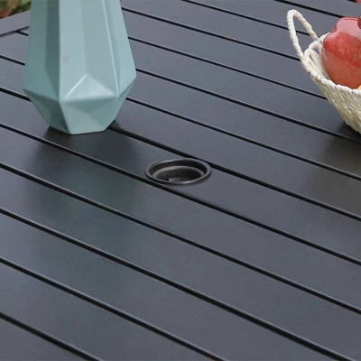 5pc Outdoor Dining Set With Metal Slat Square Table With 1.57" Umbrella Hole - Captiva Designs 2 5pc Outdoor Dining Set With Metal Slat Square Table With 1.57" Umbrella Hole - Captiva Designs - Image 2