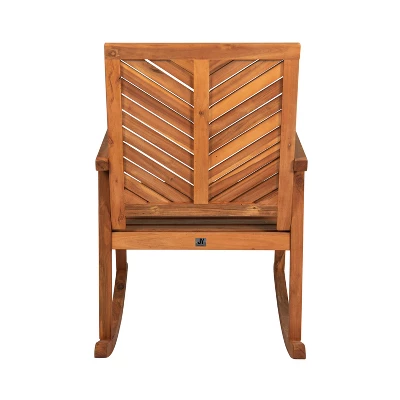 Ned Modern Chevron-Back Acacia Wood Patio Outdoor Rocking Chair - JONATHAN Y 5 Ned Modern Chevron-Back Acacia Wood Patio Outdoor Rocking Chair - JONATHAN Y - Image 5