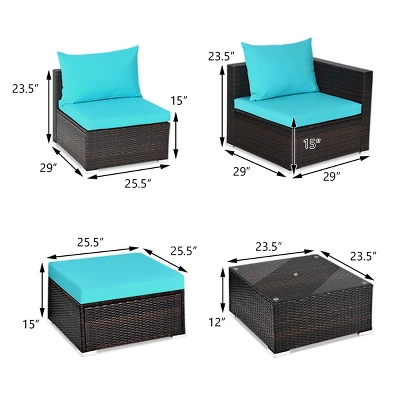 Costway 5PCS Patio Furniture Set Sectional Conversation Sofa Set W/ Coffee Table Blue 2 Costway 5PCS Patio Furniture Set Sectional Conversation Sofa Set W/ Coffee Table Blue - Image 2