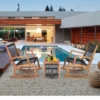 Costway 3pcs Patio Acacia Wood Bistro Table Rocking Chair Set All-Weather Rope Outdoor