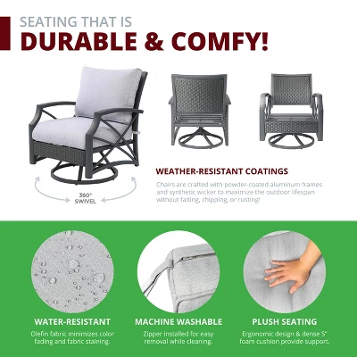 Kinger Home Ethan 5-Piece Rattan Wicker Propane Fire Pit Set With An Aluminum Frame 7 Kinger Home Ethan 5-Piece Rattan Wicker Propane Fire Pit Set With An Aluminum Frame - Image 7