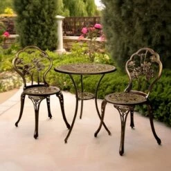 Zia 3-Piece Patio Bistro Table Set In Oil Rubbed Bronze | Kinger Home