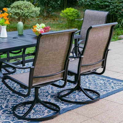 7pc Outdoor Dining Set With Swivel Sling Chairs & Large Metal Rectangle Table With Umbrella Hole - Gray - Captiva Designs 3 7pc Outdoor Dining Set With Swivel Sling Chairs & Large Metal Rectangle Table With Umbrella Hole - Gray - Captiva Designs - Image 3