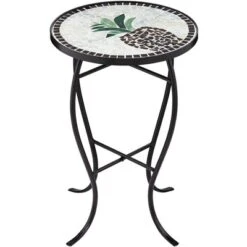 Teal Island Designs Modern Black Round Outdoor Accent Side Table 14" Wide Black Beige Mosaic For Front Porch Patio House Balcony Deck Shed -Sunnydaze Decor Store GUEST ca85ab7f 996f 426d b168 f7ac9c31b6ad