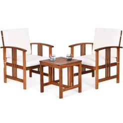 Tangkula 3-Piece Outdoor Acacia Wood Sectional Conversation Sofa Set With Cushions -Sunnydaze Decor Store GUEST cade179f 1486 4892 a076 6f704e17970c