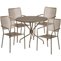 Emma And Oliver Commercial Grade 35.25" Round Metal Garden Patio Table Set, 4 Square Back Chairs -Sunnydaze Decor Store GUEST cb7d9385 6cef 4064 ab48 e36341cca040
