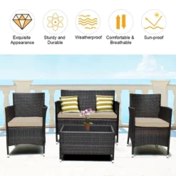 Costway 4PCS Rattan Patio Furniture Set Sofa Chair Coffee Table W/Cushion Outdoor 11 Costway 4PCS Rattan Patio Furniture Set Sofa Chair Coffee Table W/Cushion Outdoor -Sunnydaze Decor Store GUEST cbcb179e 0bd1 472e af4e c40996507a78