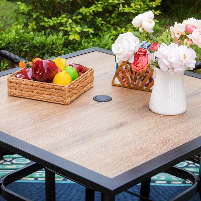 5pc Patio Dining Set With Square Faux Wood Table With Umbrella Hole & 4 Metal Spring Motion Chairs - Red - Captiva Designs 2 5pc Patio Dining Set With Square Faux Wood Table With Umbrella Hole & 4 Metal Spring Motion Chairs - Red - Captiva Designs - Image 2