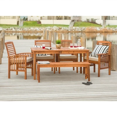 Ravenscroft 6pc Acacia Wood Patio Dining Set - Brown - Saracina Home 2 Ravenscroft 6pc Acacia Wood Patio Dining Set - Brown - Saracina Home - Image 2