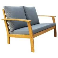 Truwood 4pc FSC Wood Patio Set With Cushions - Gray - DUKAP -Sunnydaze Decor Store GUEST cd5a7f82 7565 47d6 8d85 7ffd04420e91