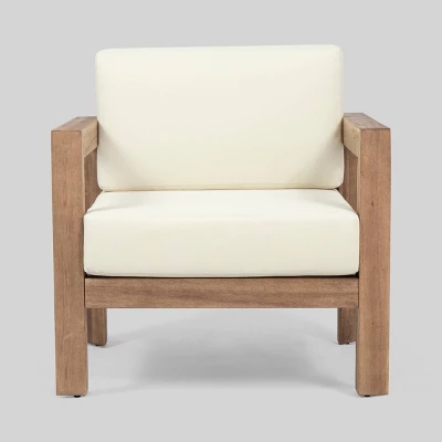 Genser 2pk Acacia Wood Club Chairs Brown/Beige - Christopher Knight Home 2 Genser 2pk Acacia Wood Club Chairs Brown/Beige - Christopher Knight Home - Image 2