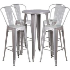 Flash Furniture Commercial Grade 24" Round Metal Indoor-Outdoor Bar Table Set With 4 Cafe Stools -Sunnydaze Decor Store GUEST cd9f2442 f249 4427 a2cd 24e1a04a6f7d