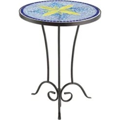 Teal Island Designs Rustic Black Round Outdoor Accent Side Table 17 1/2" Wide Blue Yellow Mosaic Tabletop For Front Porch Patio Home House -Sunnydaze Decor Store GUEST cdaac2bb 478b 46ec 918a 88456fc613b2