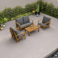 Truwood 4pc FSC Wood Patio Set With Cushions - Gray - DUKAP -Sunnydaze Decor Store GUEST ce2af5bc a715 4cfe ac0f 3cfa6dbd64b4