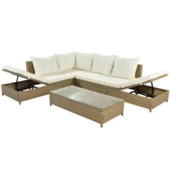 3 PCS Outdoor Rattan Patio Sectional Sofa Set With Adjustable Chaise Lounge Frame And Tempered Glass Table-ModernLuxe -Sunnydaze Decor Store GUEST ce3ccdf7 e082 4071 941e 524fdef1bf28