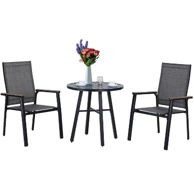 3pc Patio Dining Set With Small Round Steel Table & Sling Chairs - Captiva Designs 1 3pc Patio Dining Set With Small Round Steel Table & Sling Chairs - Captiva Designs