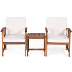 Tangkula 3-Piece Outdoor Acacia Wood Sectional Conversation Sofa Set With Cushions