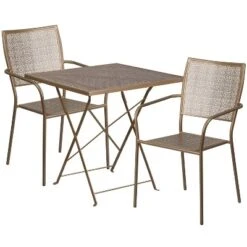 Emma And Oliver Commercial 28" Square Metal Folding Patio Table Set W/ 2 Square Back Chairs -Sunnydaze Decor Store GUEST d166f6a2 bae5 4094 97eb 38a8bf9de5fd