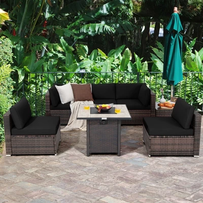 Costway 7PCS Patio Rattan Furniture Set 30'' Fire Pit Table Cover Cushion Sofa Off WhiteBlackNavyRedTurquoise 9 Costway 7PCS Patio Rattan Furniture Set 30'' Fire Pit Table Cover Cushion Sofa Off WhiteBlackNavyRedTurquoise - Image 9