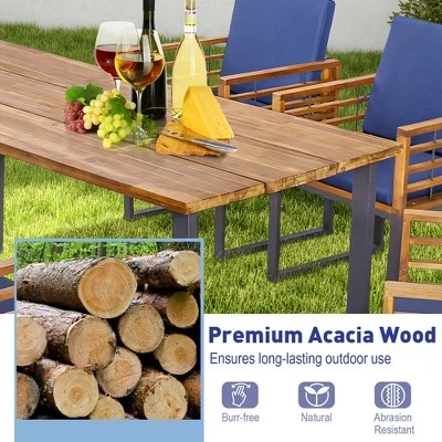 Costway 7pcs Patio Acacia Wood Dining Chair & Table Set Heavy-Duty Space-Saving Outdoor 5 Costway 7pcs Patio Acacia Wood Dining Chair & Table Set Heavy-Duty Space-Saving Outdoor - Image 5