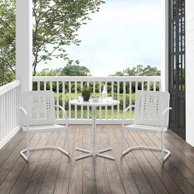 Bates 3pc Outdoor Bistro Set With Table & 2 Chairs - White - Crosley 4 Bates 3pc Outdoor Bistro Set With Table & 2 Chairs - White - Crosley - Image 4