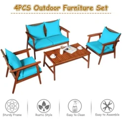 Costway 8PCS Patio Rattan Furniture Set Acacia Wood Frame Cushioned Sofa Chair Turquoise -Sunnydaze Decor Store GUEST d3f73632 a5af 4dcd aedc 4cfc52e8bd1a