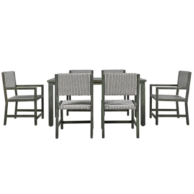 Outdoor 6-Seat Acacia Wood Dining Set For Yard, Terrace, Balcony - ModernLuxe 5 Outdoor 6-Seat Acacia Wood Dining Set For Yard, Terrace, Balcony - ModernLuxe - Image 5