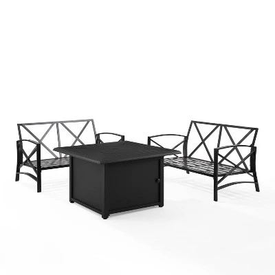Kaplan 3pc Outdoor Conversation Set With Fire Table & 2 Loveseats - Oatmeal - Crosley 3 Kaplan 3pc Outdoor Conversation Set With Fire Table & 2 Loveseats - Oatmeal - Crosley - Image 3