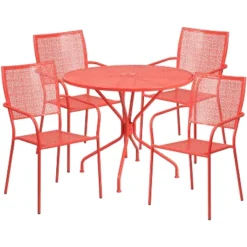 Emma And Oliver Commercial Grade 35.25" Round Metal Garden Patio Table Set, 4 Square Back Chairs -Sunnydaze Decor Store GUEST d6c81139 3a27 4a69 bd29 f0e733975acb