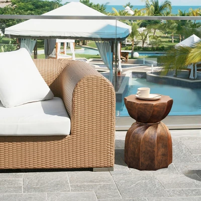 LuxenHome Weathered Copper Cement Indoor Outdoor Hourglass Side Table 3 LuxenHome Weathered Copper Cement Indoor Outdoor Hourglass Side Table - Image 3