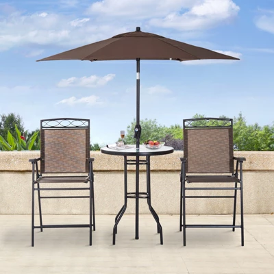 Outsunny 4 Piece Patio Bar Set For 2 With 6' Adjustable Tilt Umbrella, Outdoor Bistro Set With Folding Chairs & Glass Round Dining Table 2 Outsunny 4 Piece Patio Bar Set For 2 With 6' Adjustable Tilt Umbrella, Outdoor Bistro Set With Folding Chairs & Glass Round Dining Table - Image 2