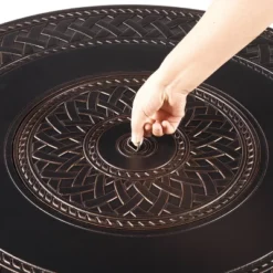 Oakland Living 5pc Aluminum Outdoor Patio Fire Pit Dining With 34" Round Fire Table Copper/Beige -Sunnydaze Decor Store GUEST d7a3d836 fed3 492d 8844 cc49ced4c91b