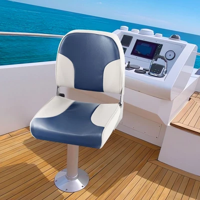 Costway 2-Piece Folding Boat Seat Set With Sponge Padding & Aluminum Hinges Low Back Blue 3 Costway 2-Piece Folding Boat Seat Set With Sponge Padding & Aluminum Hinges Low Back Blue - Image 3