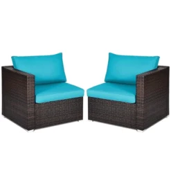 Costway 4PCS Patio Rattan Corner Sofa With Blue Cushion 11 Costway 4PCS Patio Rattan Corner Sofa With Blue Cushion -Sunnydaze Decor Store GUEST d969ee77 f9b8 4e9e a9a1 23606a8c726a
